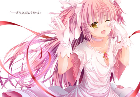 Sayonara - pretty, tears, anime, anime girl, dress, girl, cool, goddess madoka, kawai, mahou shoujo madoka magica, kaname madoka, cute, sexy, gloves