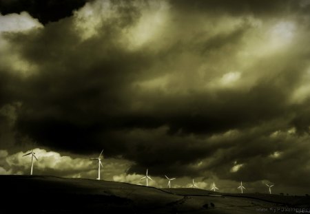 beautiful windmills - clouds, windmills, lovely, vacation