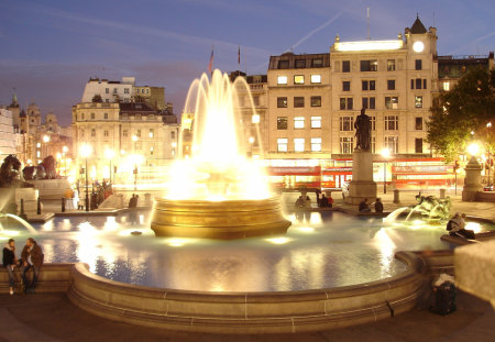 golden fountain - beauty, fountain, photography, city, water, wet, manmade, lights