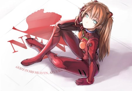 Evangelion - soryu asuka langley, plugsuit, neon genesis evangelion, tea, brown hair