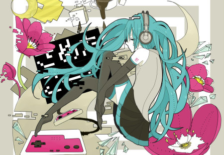 miku hatsune - dress, colors, long hair, blue eyes