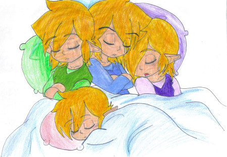 Four Swords Nap - red, vio, zelda, blue, pillows, video games, link, four swords, green