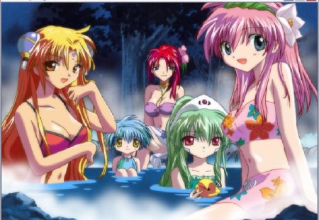 Galaxy Angel-Video Game screenshot - ranpha, galaxy angel, vanilla, milfeulle, mint, forte, anime, video games, hot springs