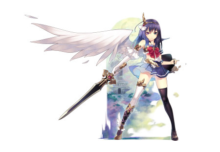 Hirano Katsuyuki - hirano katsuyuki, angel warrior, wings, armor, fantasy, original, cute girl, anime warrior, sword, school girl