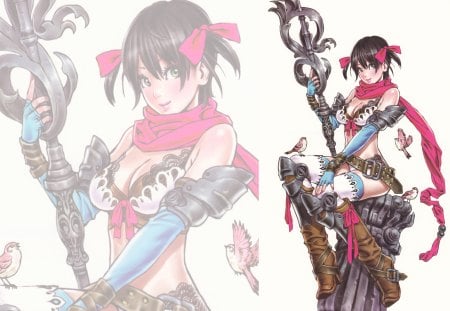 Sexy Warrior - girl, warrior, smile, scarf, cute, bird