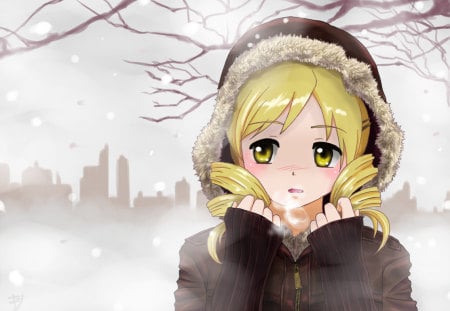 Tamoe - snow, anime, sweet, blush, cute