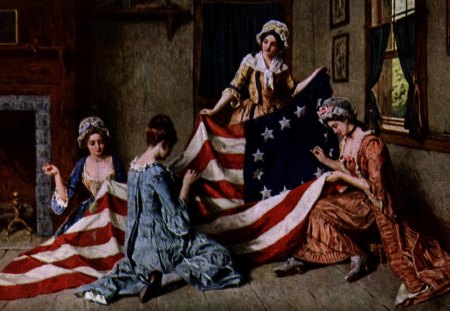 America's first flag was sewn - woman, flag, people, other