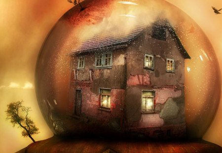 Fantasy Planet - abstract, house, planet, fantasy