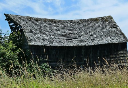 Old Country Barn - vintage, farm country, field, grass, barn