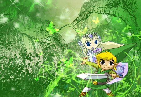 Defend the princess - sword, toon, zelda, toon zelda, ghost, butterfly, toon link, princess zelda, princess, link, green