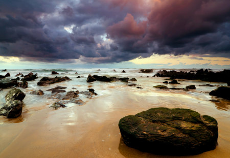 Beautiful Sky - beauty, sky, beach, ocean waves, peaceful, colorful, sunset, storm, amazing, view, clouds, stormy, sand, ocean, lovely, waves, nature, beautiful, splendor, colors, sunrise, sea