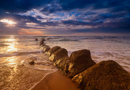 Simply Beautiful - very, of, amazing, beach, splendor, sunrise, reflection, sand, view, ocean waves, nice, sky, clouds, sunlight, beautiful, sea, beauty, colors, lovely, ocean, colorful, nature, sunset, rays, waves, peaceful, rocks