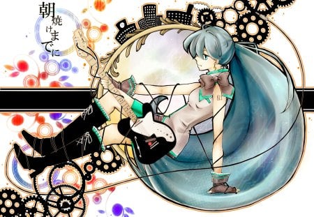 Hatsune Miku - aqua, hot, thighhighs, colorful, music, anime girl, white, art, purple, cool, aqua eyes, artistic, hatsune miku, sexy, skirt, leggings, song, vocaloids, program, vocaloid, beautiful, uniform, diva, beauty, nice, twintail, singer, aqua hair, black, virtual, pretty, idol, anime, miku, cute, girl, boots, cg, hatsune, red, blue, awesome, digital, outfit