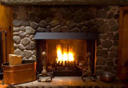 ....by the fireplace ! - furnace, wood, stone wall, warm, stoking rod, fireplace, fire