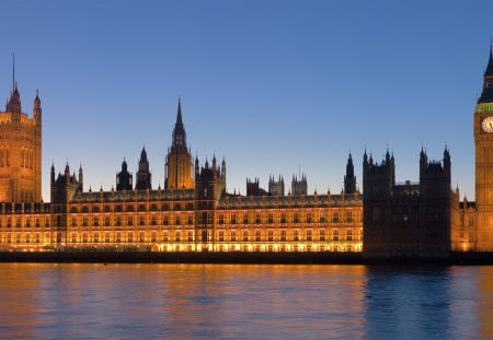 Westminster Abbey and the Big Ben - britain, england, river, big ben, uk, westminster abbey, clock, city