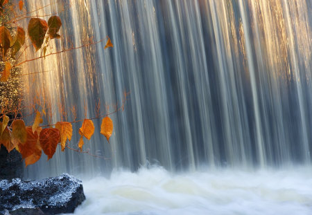 Waterfall - waterfalls, water, nature, image, autumn, background, leaves