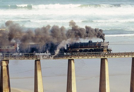 Old Railway - railway, train, locomotive, water, bridge