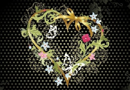 For my lovely friend Jacqeline.... - dots, hearts, heart, ribbon, flowers, black, gold, butterflies