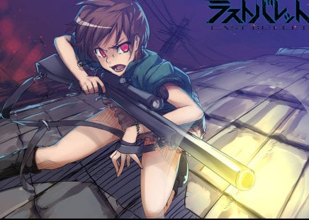 Last Bullet - gun, sexy, girl, anime girl, watermark weapon, brown hair, ayakura juu, game cg, last bullet, cool, jpeg artifacts, anime, weapon, hibiki karin, short hair