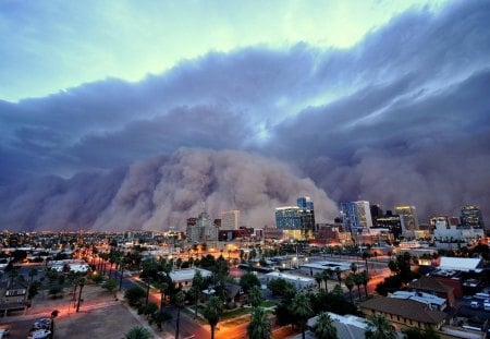 Dust Wall Swallowing Phoenix - storm, dust, nature, photography, dry, city, buildings