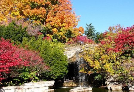 Resting Spot - water, sky, falls, trees