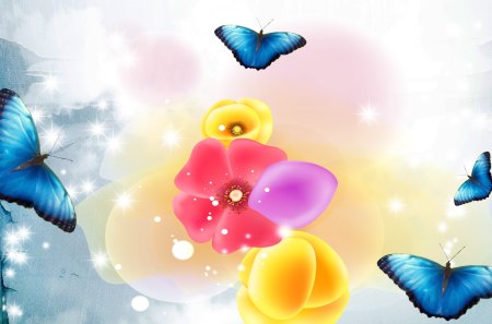 Butterflies Blue - flowers, summer, bright, butterflies, butterfly, spring, firefox persona, pastel