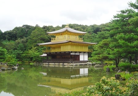 Kinkakuji WDS  XXL - lakes, japan, kyoto, hills, asia, sky, clouds, photography, trees