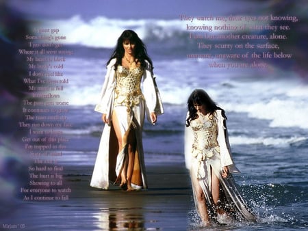 Poem, Lucy Lawless - abstract, beach, girl, lucy lawless, poem