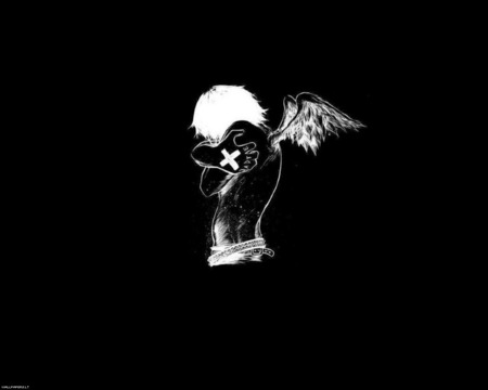 Emo Angel - tattoo, angel, black background, sad