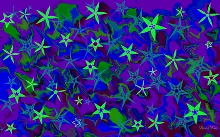 Greens and Blues - stars, abstract, purple, blues, green, widescreen