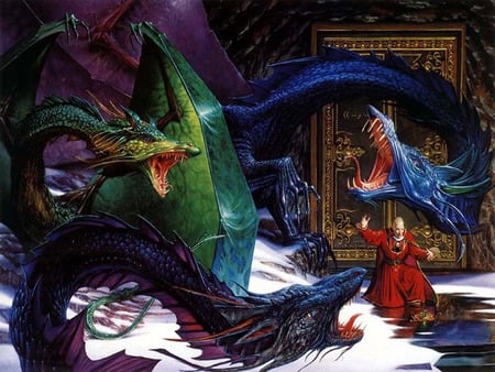 dragons - art, door, dragons, color, fantasy