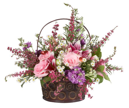 sweetheart basket - basket, flowers, arrangement, pink