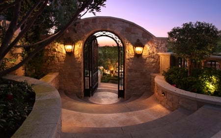 Ideal Entrance - stairs, entrance, trees, gate, garden, southwest