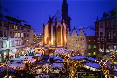 Wuerzburg Germany - village, bavaria, wuerzburg, night, germany, lights