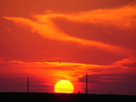 Ball of Orange - sky, bright, sunset, sun