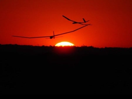 Gliding at Sunset - night, sunset, gliders, red