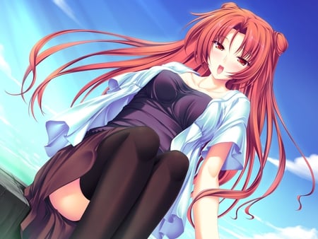 Eluda Finis Victoria - sky, eluda finis victoria, girl, clouds, anime, long hair, recd