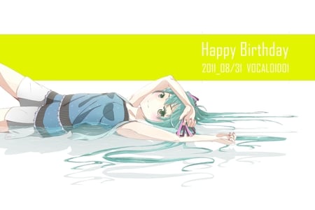 Hatsune Miku - pretty, artistic, nice, program, thighhighs, beauty, virtual, birthday, cg, white, green, cute, aqua eyes, song, vocaloid, anime, blue, twintail, dress, hatsune miku, music, aqua, art, idol, anime girl, beautiful, singer, girl, cool, black, miku, awesome, diva, digital, aqua hair, hatsune, vocaloids