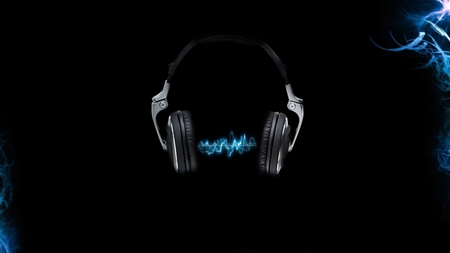 Headphones - music, black, headphones, blue