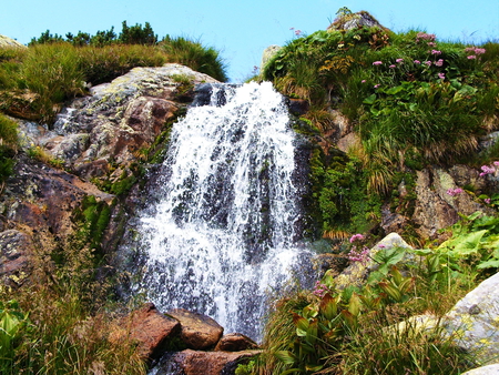 A waterfall - water, colorfull, waterfall, mountain