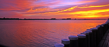 give_me_a_title - sunset, nature, fire, colors, reflection, sky, bridge