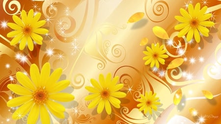 Sunshine Flowers - sunflowers, summer, petals, stars, firefox persona, fall, autumn, shine, swirls