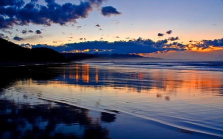 BEAUTIFUL SUNSET - beach, skyline, evening, sunset, sea, coast, lights