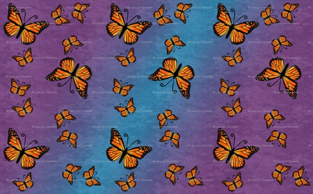 MONARCHS - fabric, purple, blue, butterflies, orange