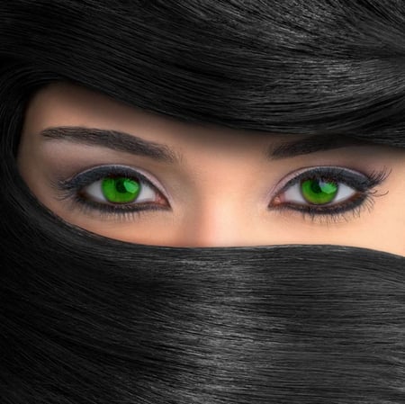 Green Eyed Witch - witch, green, eyes, face, dark, hair