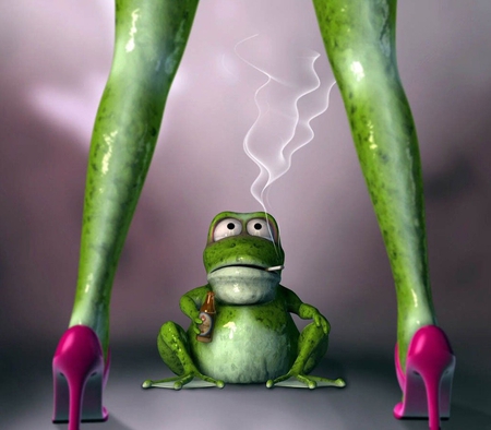 BEAUTIFUL LEGS - frog, funny, fantasy, legs, art, beautiful, green, smoking, digital, cute, long