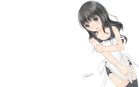 original - long hair, blush, black hair, blue eyes