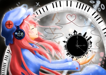 Time Machine - pretty, artistic, clock, pink, luka, headphones, nice, program, megurine, beauty, virtual, cg, white, megurine luka, cute, song, vocaloid, anime, blue, dress, microphone, music, art, idol, hat, anime girl, beautiful, singer, girl, cool, black, awesome, time, diva, digital, vocaloids, headset, machine