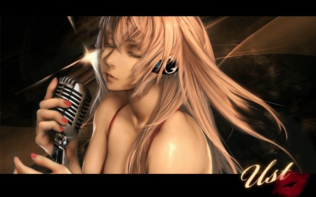 megurine luka - luka, microphone, headphones, vocaloid, megurine luka, pink hair, closed eyes, luka megurine