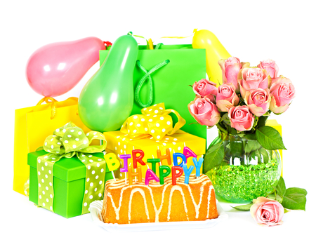 Happy birthday!!! - nice, beauty, happy birthday, roses, photography, candles, points, bouquet, rose, white, balloons, box, pretty, yellow, cool, pellets, holiday, green, party, ribbon, harmony, lovely, vase, roll, cake, freshly, pink, beautiful, colors, flowers, flower